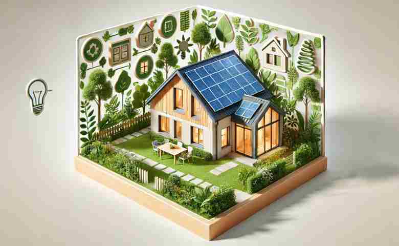Eco-friendly house with solar panels and green landscaping promoting green construction value.