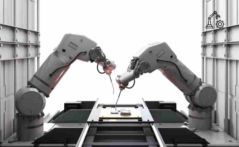 Industrial robots operating in a modern smart factory.