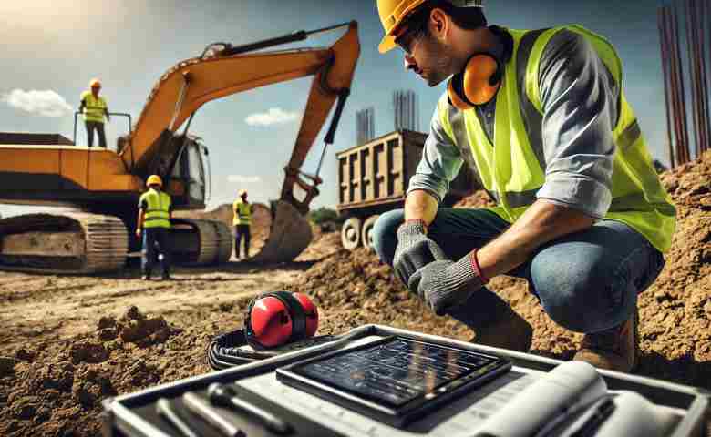 Excavator operator working at a construction site, demonstrating precision in a job interview scenario.