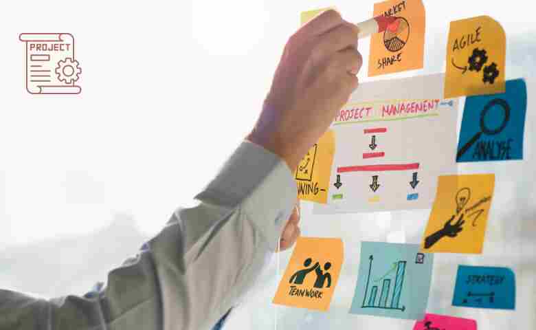Project manager leading a diverse team in a modern office setting