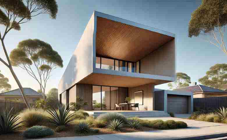 Modern home featuring a sleek skillion roof design.