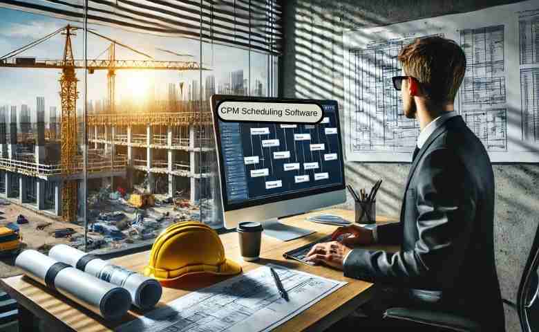 CPM software displayed on a computer screen in a construction office