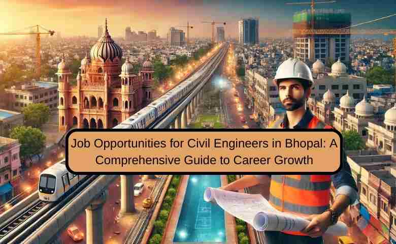 A civil engineer inspecting a construction site in Bhopal with urban development projects in the background.