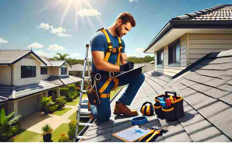 Roof inspection and repair in Gosford: A professional inspecting a residential roof.