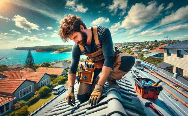 Professional roofer repairing a tiled roof in Cronulla.