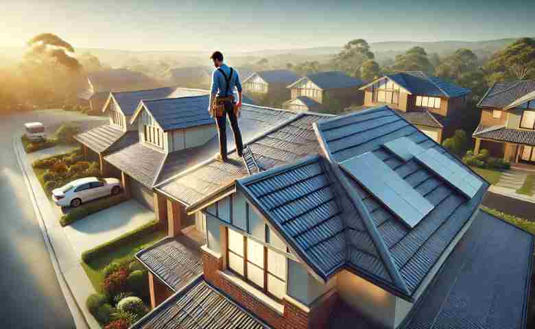 Professional roofer conducting a roof inspection in the Hills District.