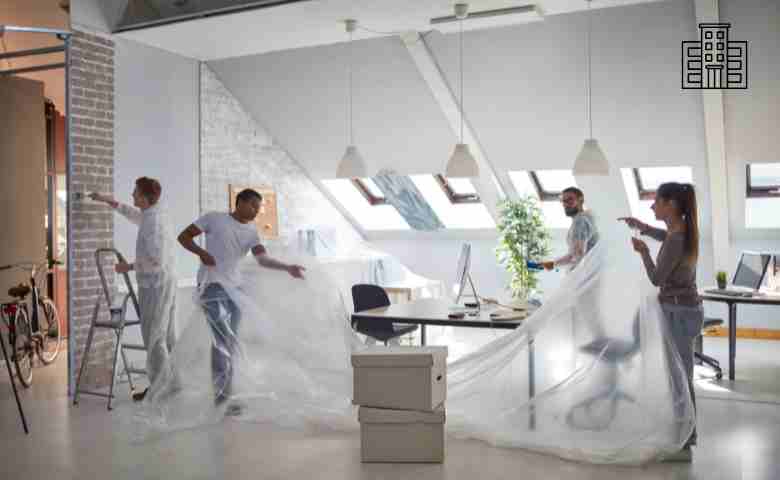 Commercial building renovation with HCV concrete cutting in progress