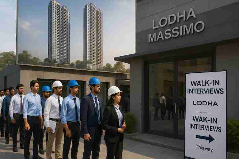 Candidates arriving for walk‑in interviews at Lodha Massimo, Pune