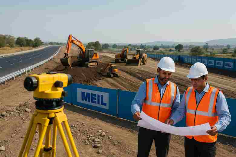 Civil engineers inspecting road construction on a major ring road project in Pune
