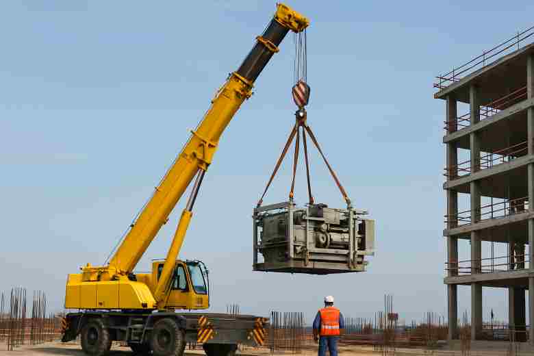 Professional industrial lifting operation at a construction site