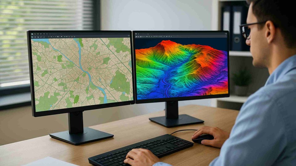 Geospatial specialist working on advanced mapping technology