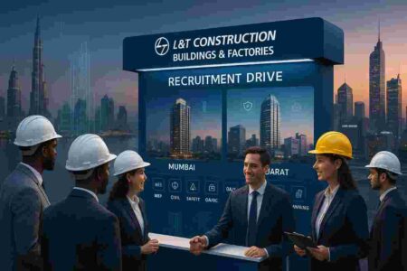 Engineers attending L&T Construction recruitment drive for high-rise and data center projects in Mumbai and Ahmedabad