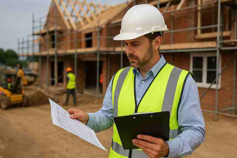 Building inspector evaluating site compliance