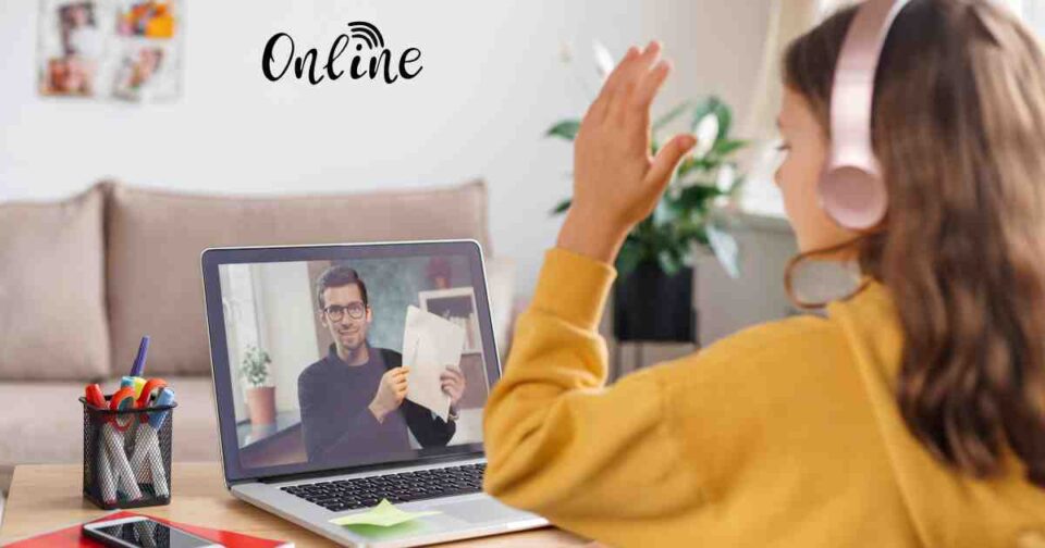 Girl learning through online career training with laptop.