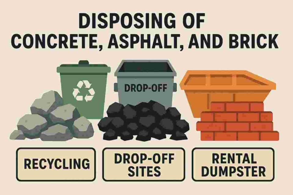Managing heavy construction materials – concrete, asphalt, and brick disposal methods.