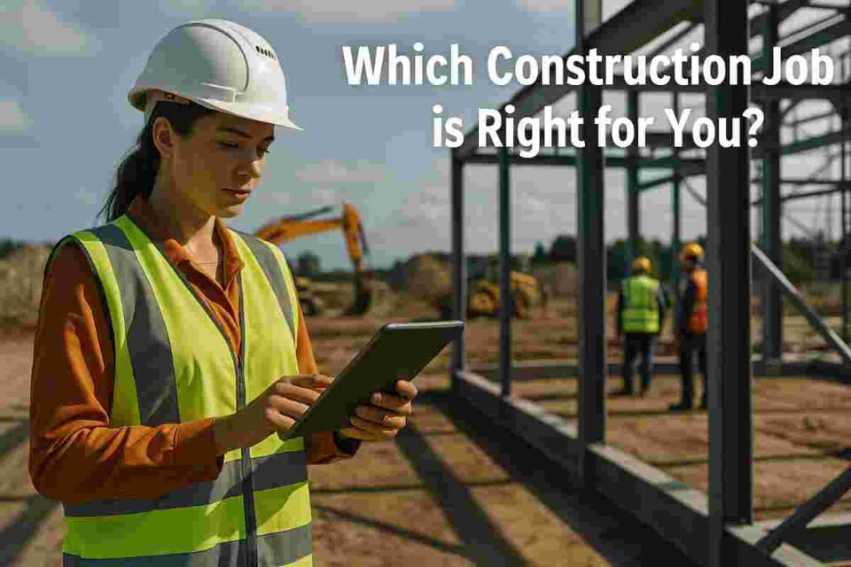 Young construction professional reviewing career path options at a construction site