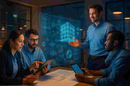 Great engineers developing teamwork and communication skills in a collaborative project environment.