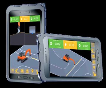 gps excavator using machine control technology on construction site