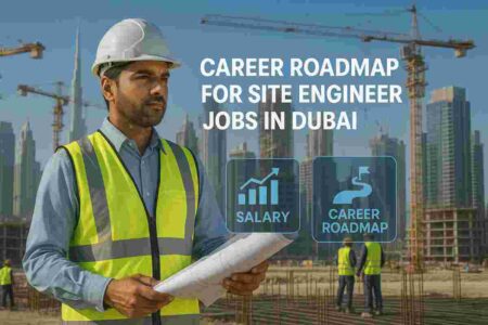 site engineer working at construction site in dubai skyline