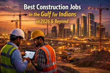 Gulf construction boom showing mega projects and high-demand engineering jobs for Indians
