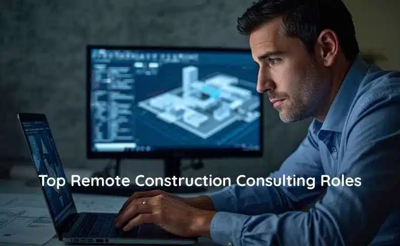 Remote construction consultant working on project planning and cost analysis