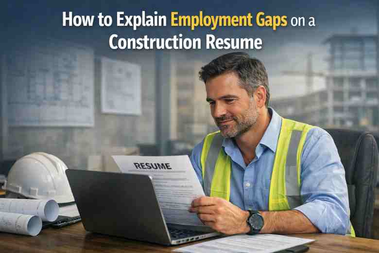 construction professional reviewing resume with employment gap explanation