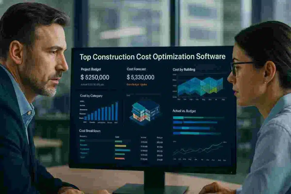Construction cost optimization software dashboard showing real-time budget tracking
