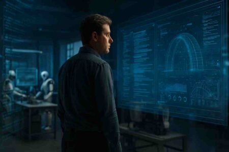 engineer facing AI automation takeover illustration