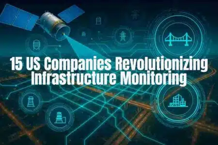 High-resolution illustration of a satellite monitoring urban infrastructure with digital sensor networks and holographic overlays tracking bridges, roads, and utilities.