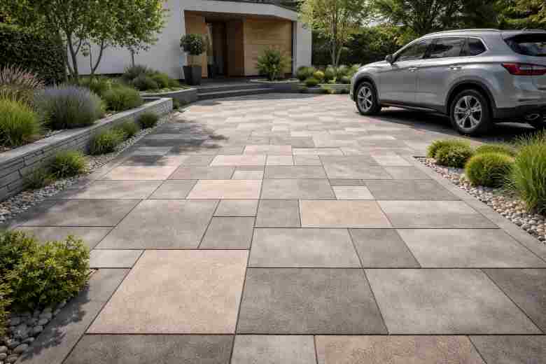 Modern parking tiles design for durable outdoor driveway space
