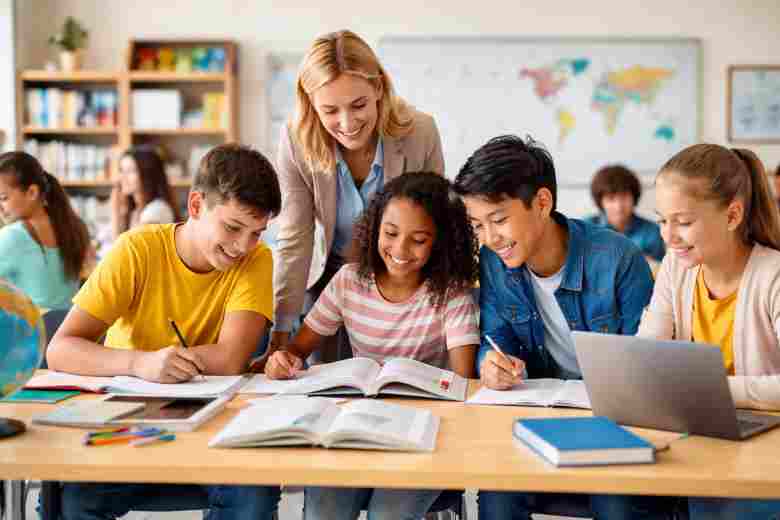 Students achieving outstanding IGCSE results at an international school