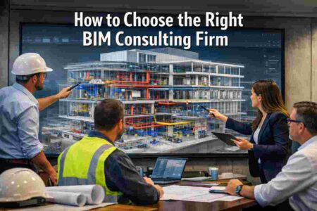 Project team evaluating a BIM consulting firm using a 3D building information model