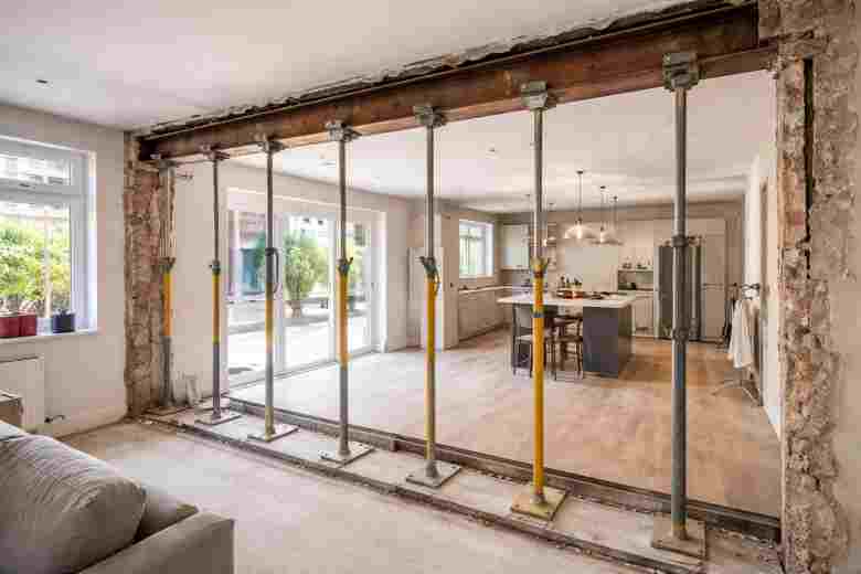 Load bearing wall removal in a London residential property with structural supports