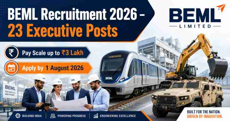 BEML Recruitment 2026 for 23 executive posts in Bengaluru, Mysore and KGF
