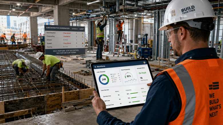 Self-performing construction team managing site work during the 2026 labor shortage
