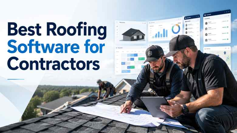 Roofing contractors using digital roofing software to manage estimates, CRM, scheduling, and project workflows on-site.