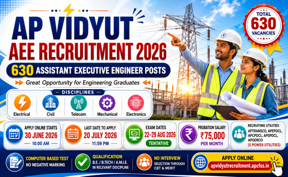 AP Vidyut AEE Recruitment 2026 for 630 Assistant Executive Engineer posts