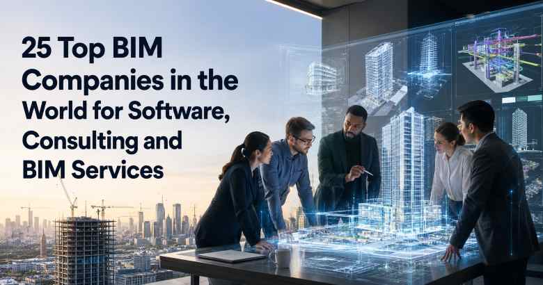 Global BIM professionals reviewing a digital twin model for software, consulting, and BIM services.