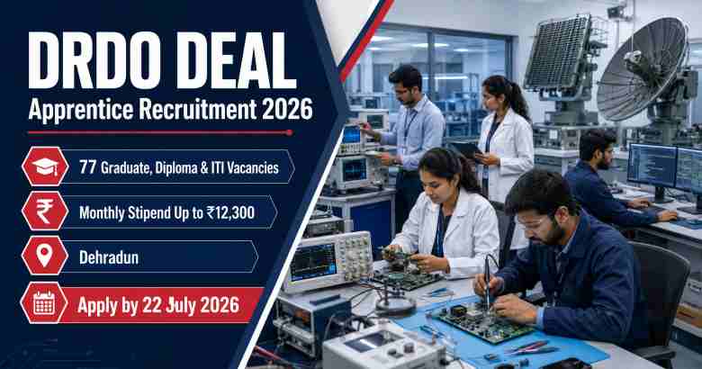 DRDO DEAL Apprentice Recruitment 2026 for 77 Graduate, Diploma and ITI vacancies in Dehradun