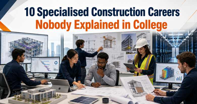 Construction professionals exploring 10 specialised construction careers through BIM, project controls, engineering design and data-centre systems.